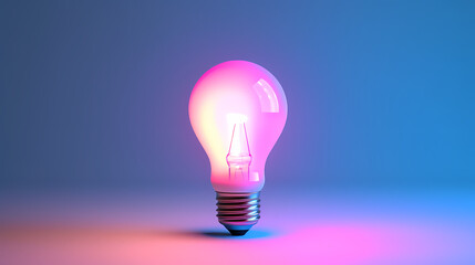 Fototapeta premium Minimalism concept, light bulb, neon gradient colors