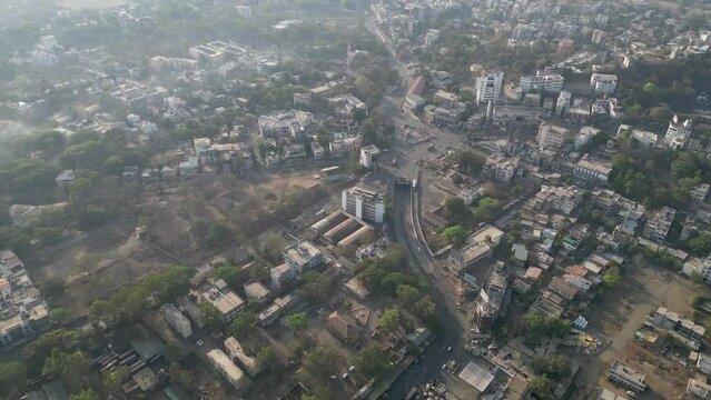 Chhatrapati Shivaji Maharaj Circle , Ganesh Mandir drone view in satara in maharashtra
