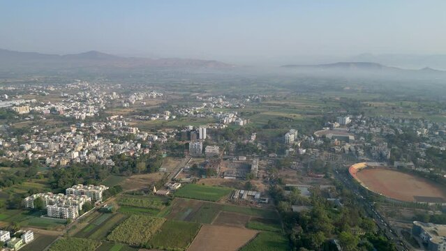 satara city morning wide to closeup drone view in maharashtra