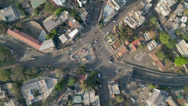 Chhatrapati Shivaji Maharaj Circle , Ganesh Mandir closeup 180d drone view in satara in maharashtra