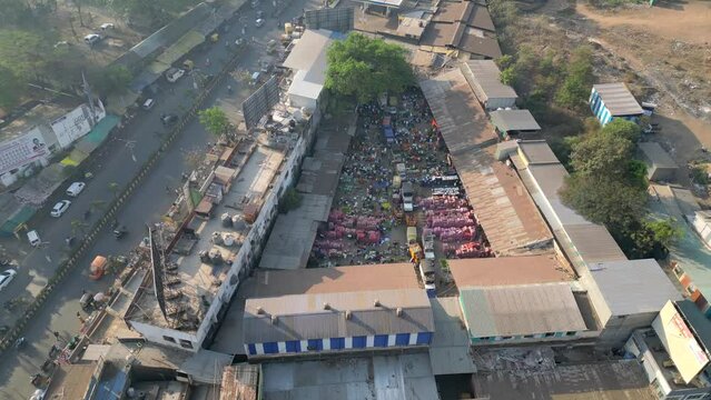 vegetable market in satara morning drone view