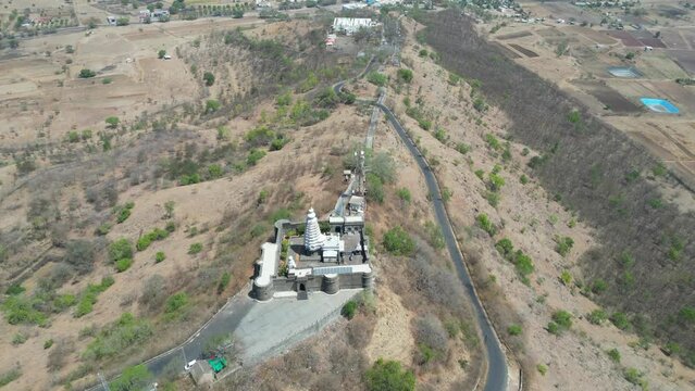 Yamai Temple on hill drone view near Shri Bhavani Museum and Library Aundh (Satara) in maharashtra