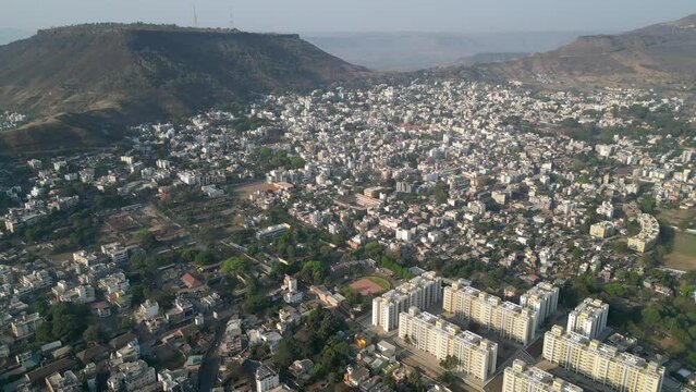 satara city morning closeup to wide drone view in maharashtra