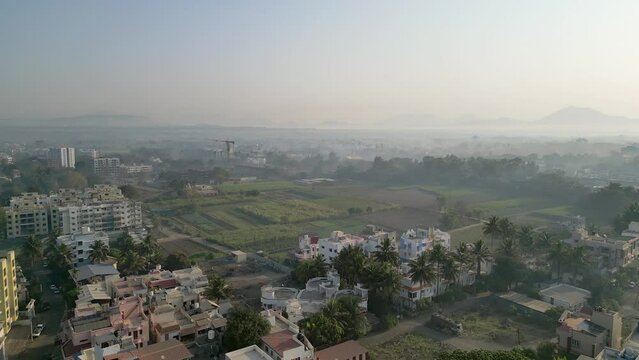 satara greneryfeelds city drone view in maharashtra