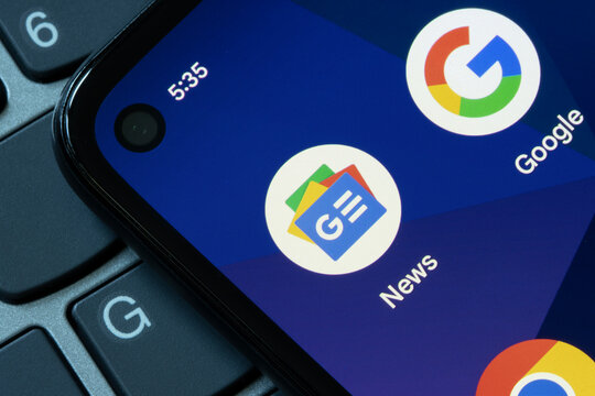 Portland, OR, USA - Mar 31, 2024: Google News app icon is seen on a Google Pixel smartphone. Google News is a news aggregator service. The image could also be used as Google's latest news concepts.