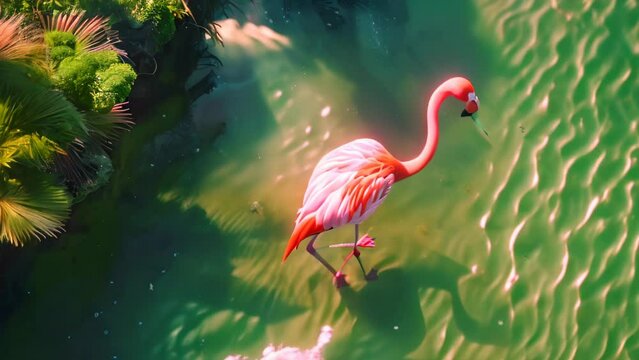 closeup pink flamingo. 4k video animation