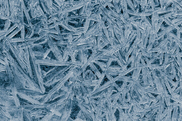 Ice texture crystal, blue tones background. Textured cold frosty surface of ice. - 772758177
