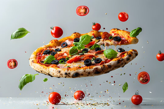 pizza isolate on a white background food photography, moody tone