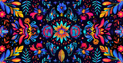 a psychedelic fractal pattern of Maya, Aztec and Inca culture patterns of animals, faces and shapes, full color highres