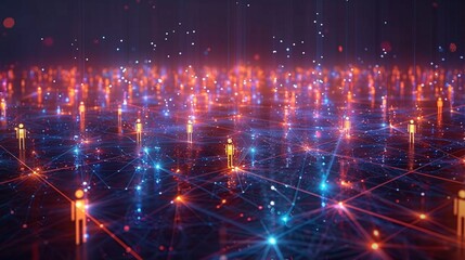 A sleek 3D render of a network of people connected by glowing lines, symbolizing crowdfunding and collective investment efforts