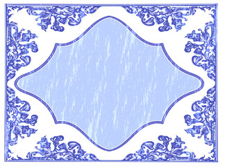 Vector decorative pattern in navy Blue and White design with frame or border. Baroque Vector mosaic.  - 772759117