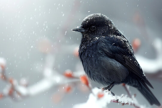 blackbird in snow