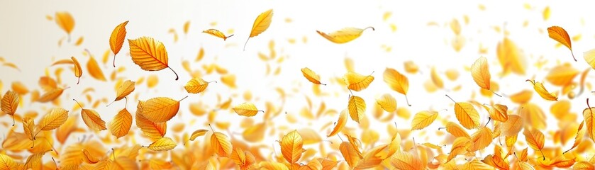 Flying leaves, a mix of yellow, photorealistic detail, white background ,3DCG,high resulution