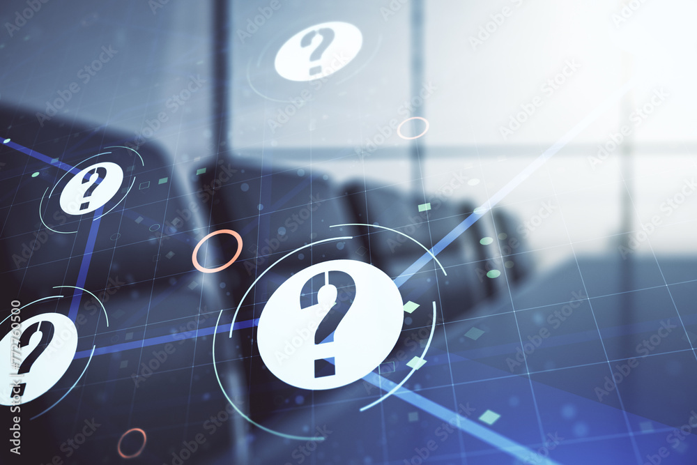 Aufkleber abstract virtual question mark illustration on a modern conference room background. faq and search c