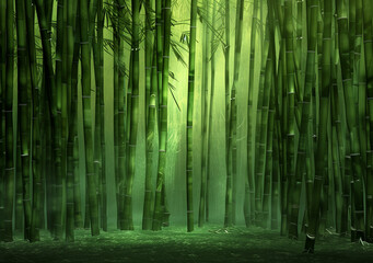 Fototapeta premium Bamboo Forest: A dense bamboo forest background, with tall stalks of bamboo creating a serene and peaceful atmosphere.