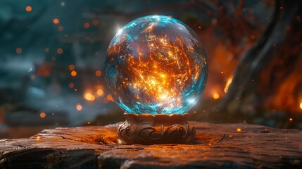 A 3D cartoon of a wizard conjuring spells over a crystal ball showing future stock market trends and gold investments - obrazy, fototapety, plakaty