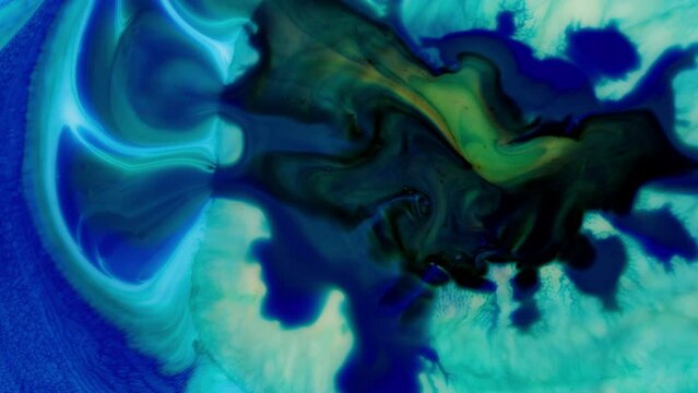 blue ocean ink dye visual, sea inspired, green color gush spreading