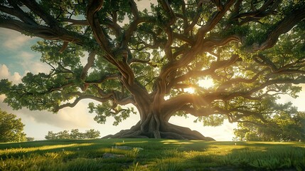 Big old tree. Image of green nature. copy space for text.