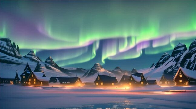 Stunning Painting of Winter Scene With Aurora Lights