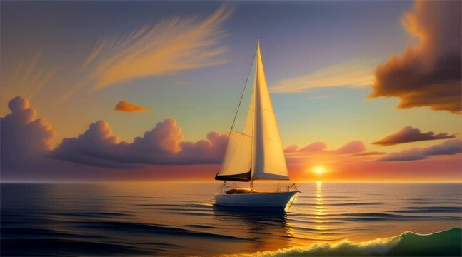 Sailboat Painting in the Ocean at Sunset