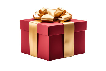 Obraz premium Scarlet Surprise: Gleaming Gold Ribbons Adorn Elegant Gift Box. On a Clear PNG or White Background.
