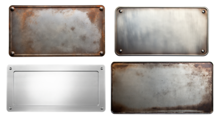 Set of metal plates with rusted surfaces, cut out