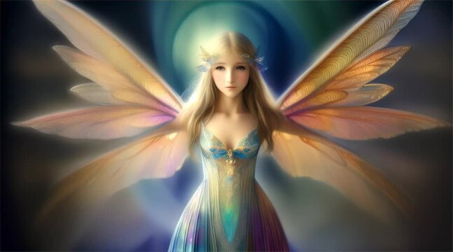 Ethereal Woman in Dress With Wings Painting