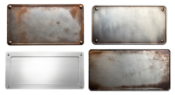 Set of metal plates with rusted surfaces, cut out