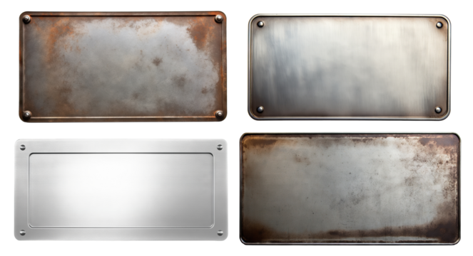 Set of metal plates with rusted surfaces, cut out