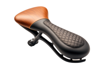 Sleek Leather Throne: Intimate Close Up of Motorcycle Seat on White. On a Clear PNG or White Background.