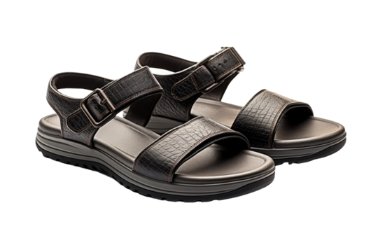 The Dance of Black Sandals. On a Clear PNG or White Background.