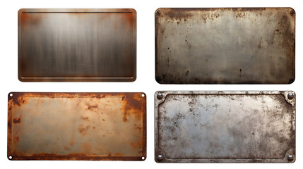 Set of metal plates with rusted surfaces, cut out