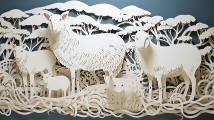 White goat paper art, natural and beautiful.
