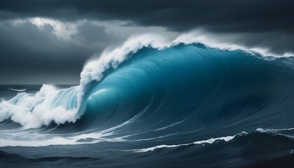 Giant tsunami waves, dark stormy sky. Perfect Storm. Huge waves Tsunami Big waves. - obrazy, fototapety, plakaty