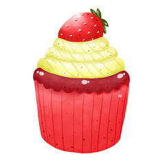 cupcake with red strawberry.