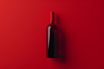 bottle of red wine on a red background. - 772768579