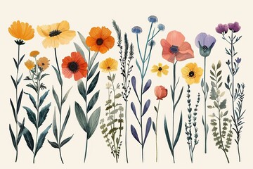 Editable strokes in a wildflower doodle collection, custom design