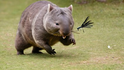 A Playful Wombat Chasing A Dragonfly