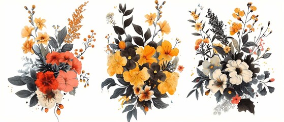 Eclectic flora illustrations, a medley of scribbled blossoms