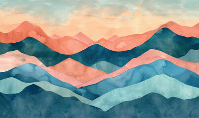 watercolor abstract landscape mountains illustration 