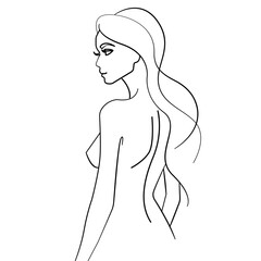 Female Silhouette Continuous One Line Drawing. Woman Body Minimal Trendy Outline Illustration. Female Figure Abstract Sketch Line Drawing for Wall Art, Home Decor, Fashion Design. Vector EPS 10