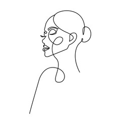 Modern Trendy Line Art Drawing of Woman Face Female Line Art Vector Illustration for Wall Decor, Spa, T-shirt, Print, Poster. Female Head Creative Drawing in Modern Linear Style	