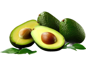 Green Symphony: Avocados Dancing With Leaves. On a Clear PNG or White Background.
