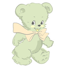 teddy bear with a flower in green ribbon 