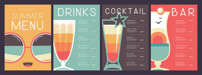 Retro summer restaurant cocktail menu design. Vector illustration - 772771199