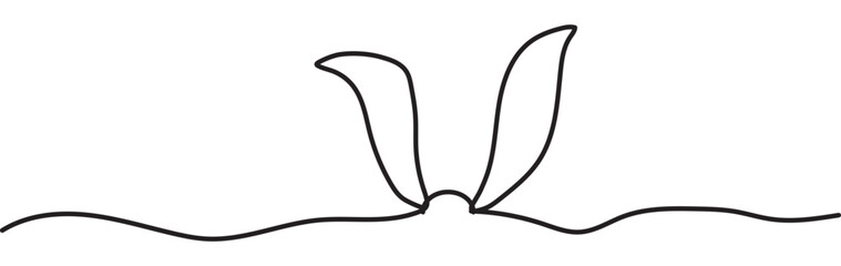 Easter Bunny Ears line art banner in scribble style hand drawn with continuous thin line, divider shape. Isolated on white background. Vector illustration