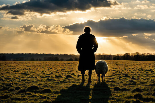 Lost sheep on autumn pasture. Concept photo for Bible text about Jesus as sheepherder who cares for lost sheep