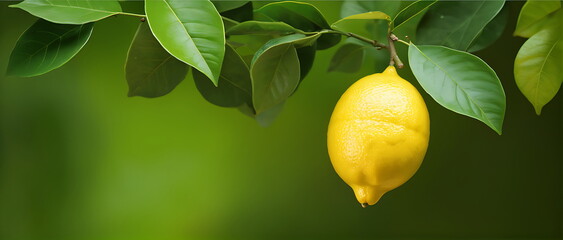 Close-up Fresh ripe lemons on a lemon tree branch in the garden.