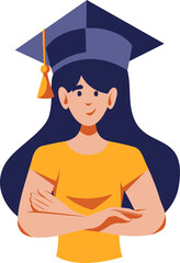 Woman with graduation cap. Flat style vector illustration. Education, graduating, university, college, studying, student concept.