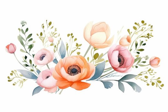 watercolor of ranunculus clipart in various pastel colors. flowers frame, botanical border, Perfect for wedding invitations, packages, save the date.